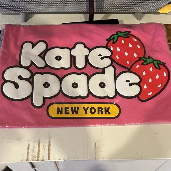 kate spade Tops - kate spade pink towel with white logo and red strawberry graphics